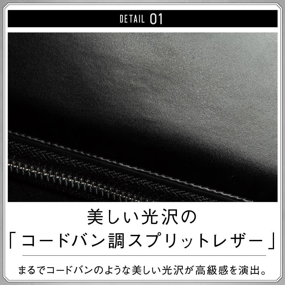 コードバン調/カーボン レザー L字ファスナー コンパクト クラッチバッグ