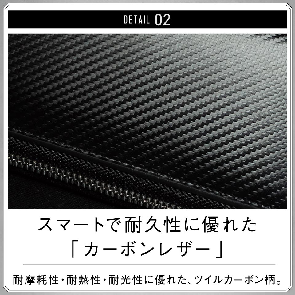 コードバン調/カーボン レザー L字ファスナー コンパクト クラッチバッグ