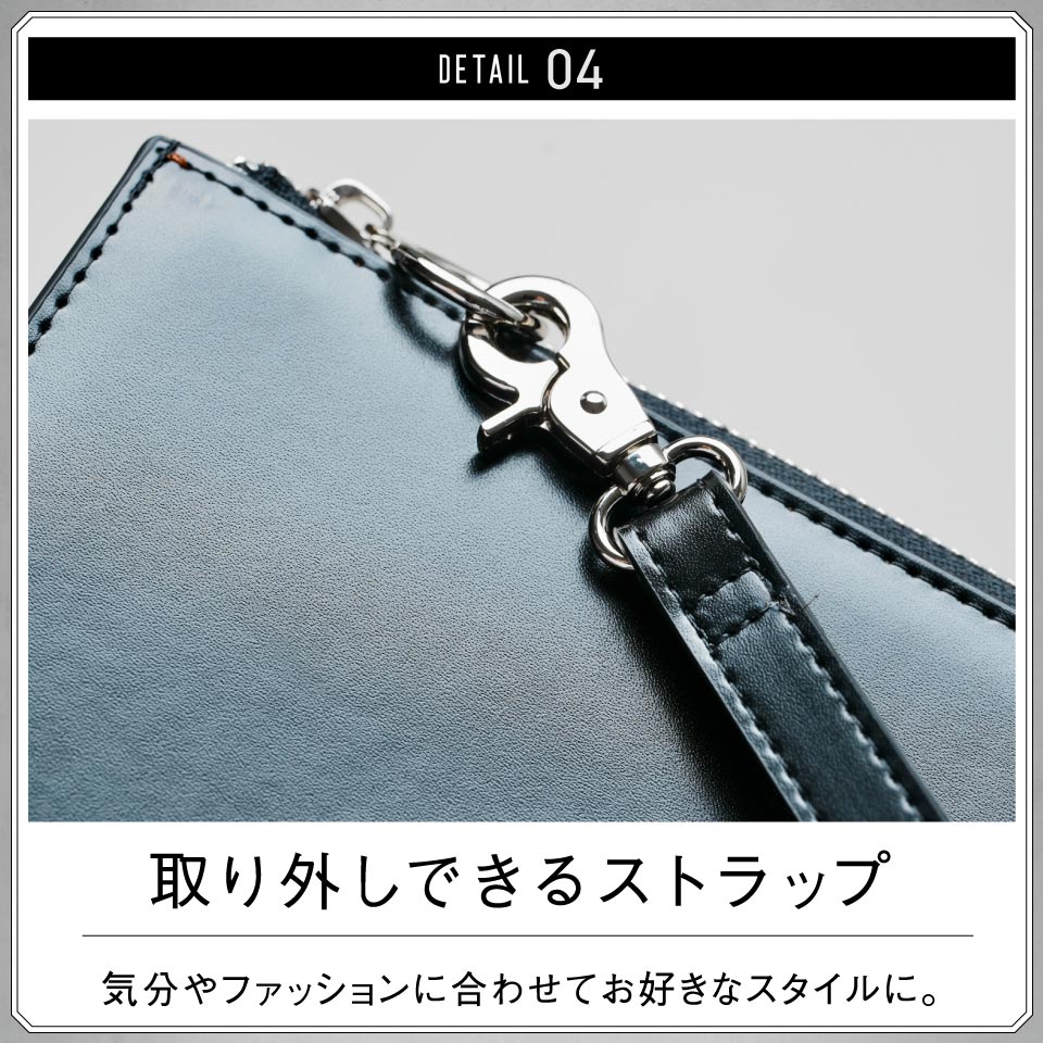 コードバン調/カーボン レザー L字ファスナー コンパクト クラッチバッグ