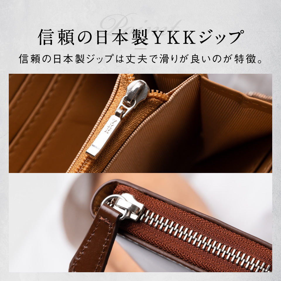 コードバン調 牛本革 フルグレイン スムースレザー YKKラウンドファスナー 長財布