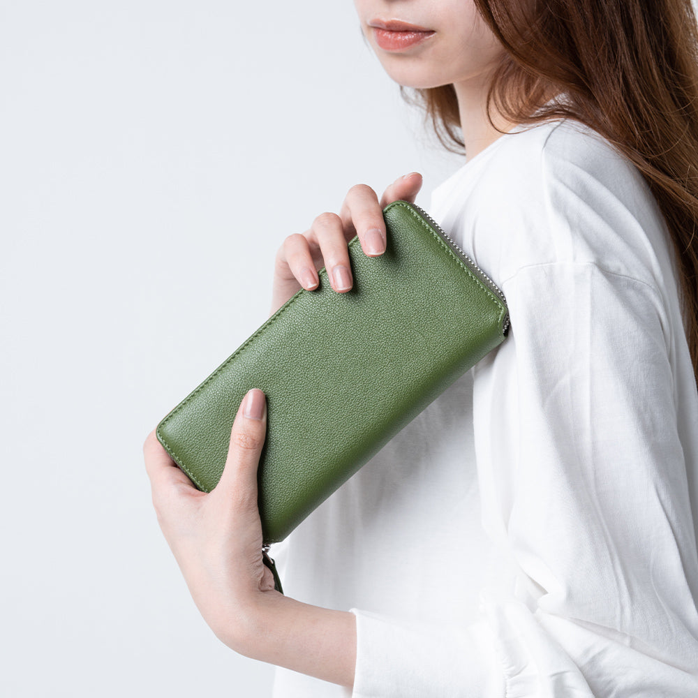 エコレザー ソフトシュリンク YKKラウンドファスナー 長財布