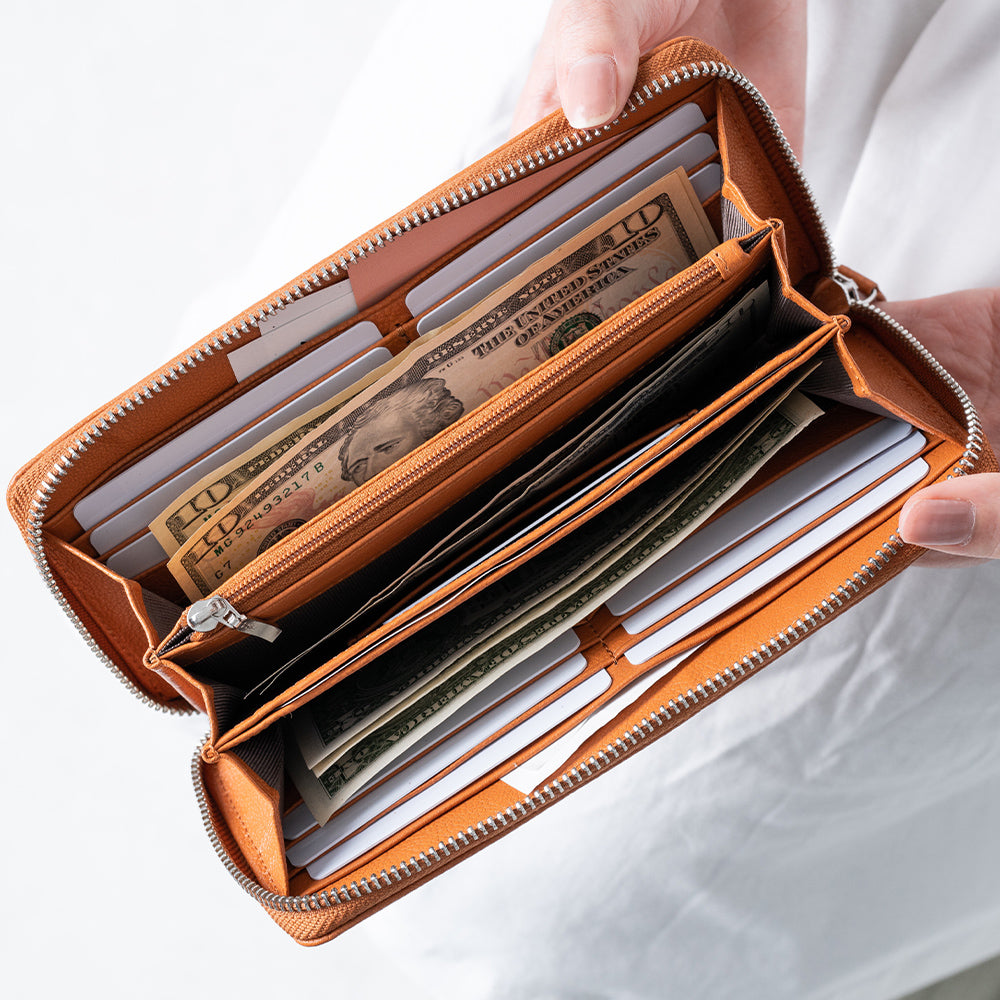 エコレザー ソフトシュリンク YKKラウンドファスナー 長財布