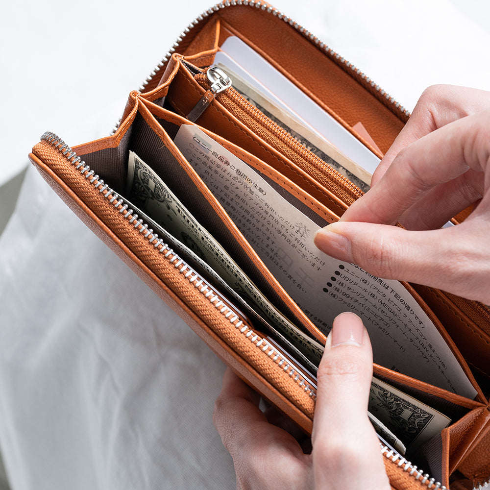 エコレザー ソフトシュリンク YKKラウンドファスナー 長財布