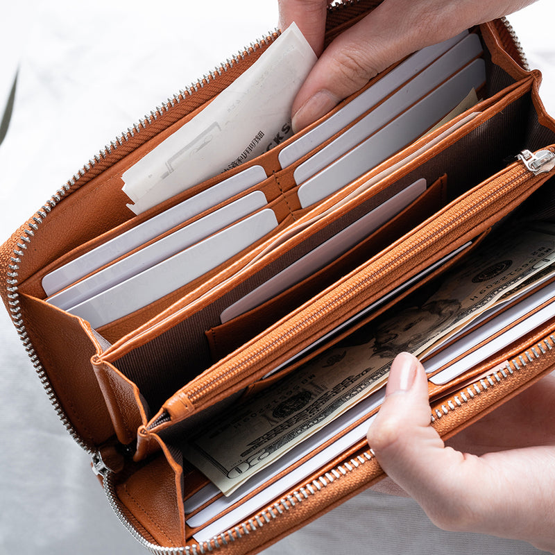 エコレザー ソフトシュリンク YKKラウンドファスナー 長財布