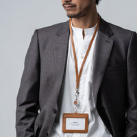 牛本革 ネックストラップ付 伸縮リール  IDカードケース