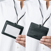 牛本革 ネックストラップ付 伸縮リール  IDカードケース