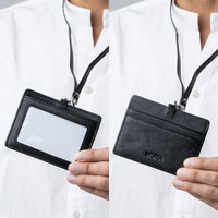 牛本革 ネックストラップ付 伸縮リール  IDカードケース