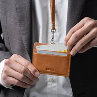 牛本革 ネックストラップ付 伸縮リール  IDカードケース