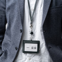 牛本革 ネックストラップ付 伸縮リール  IDカードケース