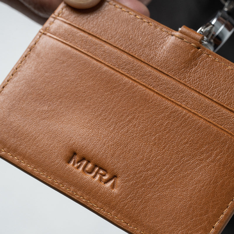 牛本革 ネックストラップ付 伸縮リール  IDカードケース