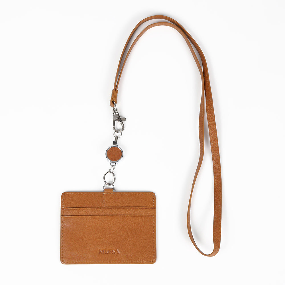 牛本革 ネックストラップ付 伸縮リール  IDカードケース