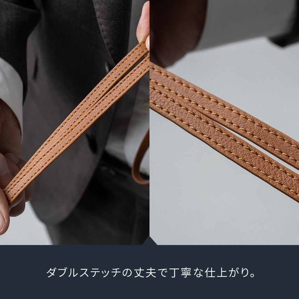 牛本革 ネックストラップ付 伸縮リール  IDカードケース