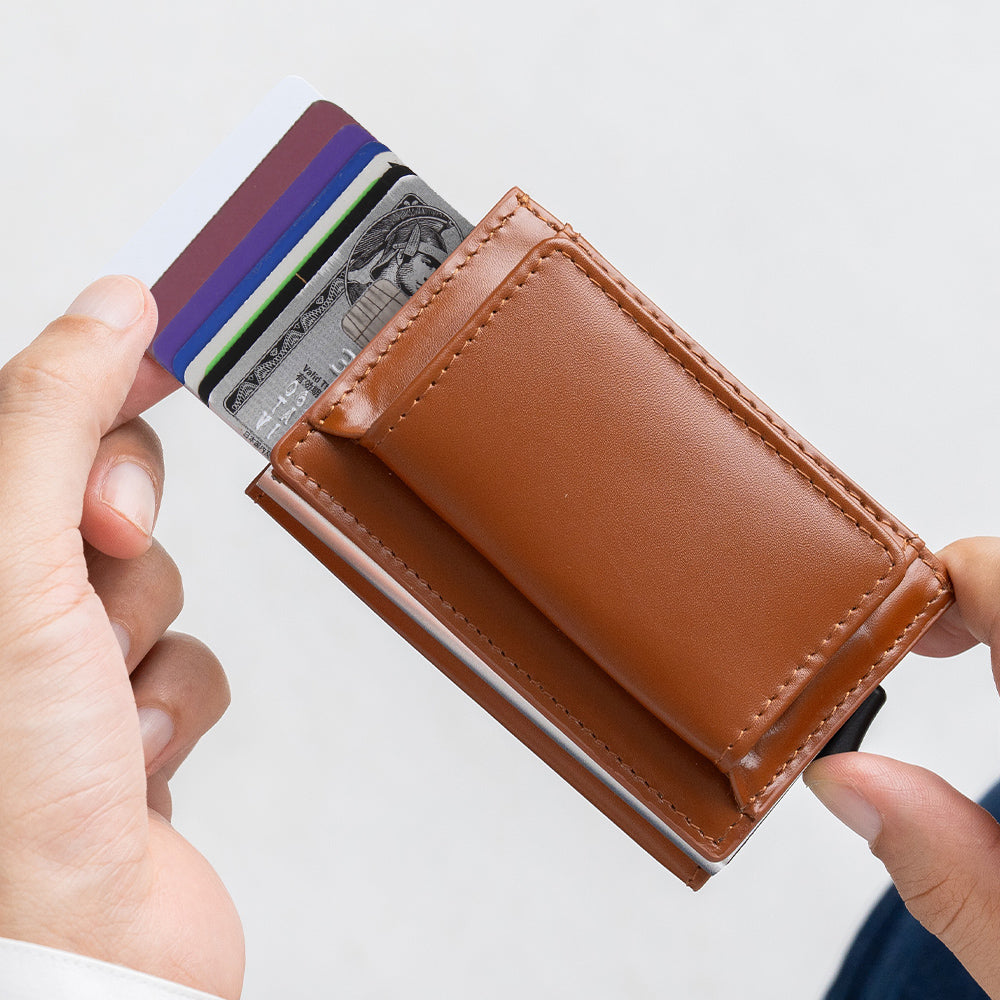 RFIDスキミング防止 コードバン調牛本革 三つ折り ミニ財布