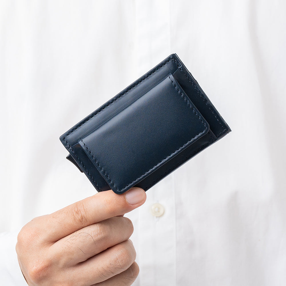 RFIDスキミング防止 コードバン調牛本革 三つ折り ミニ財布