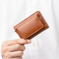 RFIDスキミング防止 コードバン調牛本革 三つ折り ミニ財布