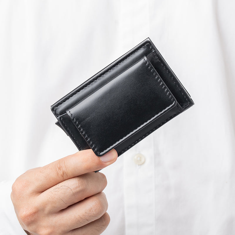 RFIDスキミング防止 コードバン調牛本革 三つ折り ミニ財布