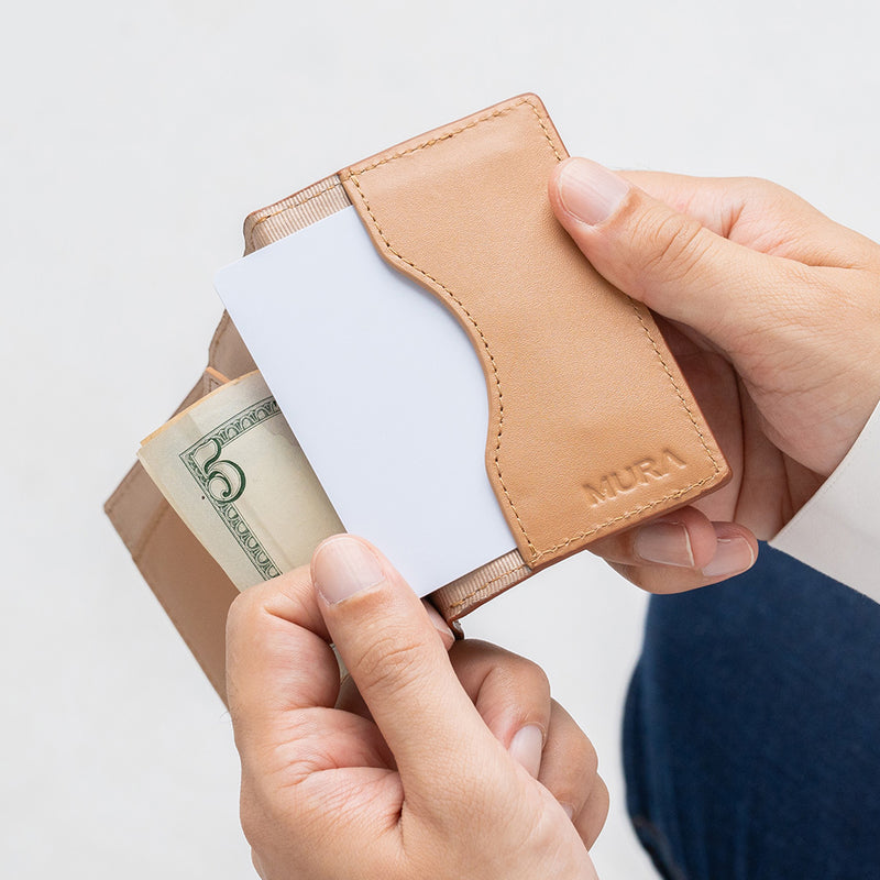 RFIDスキミング防止 コードバン調牛本革 三つ折り ミニ財布