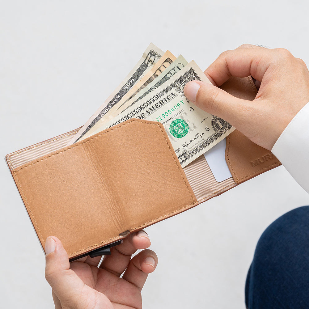 RFIDスキミング防止 コードバン調牛本革 三つ折り ミニ財布