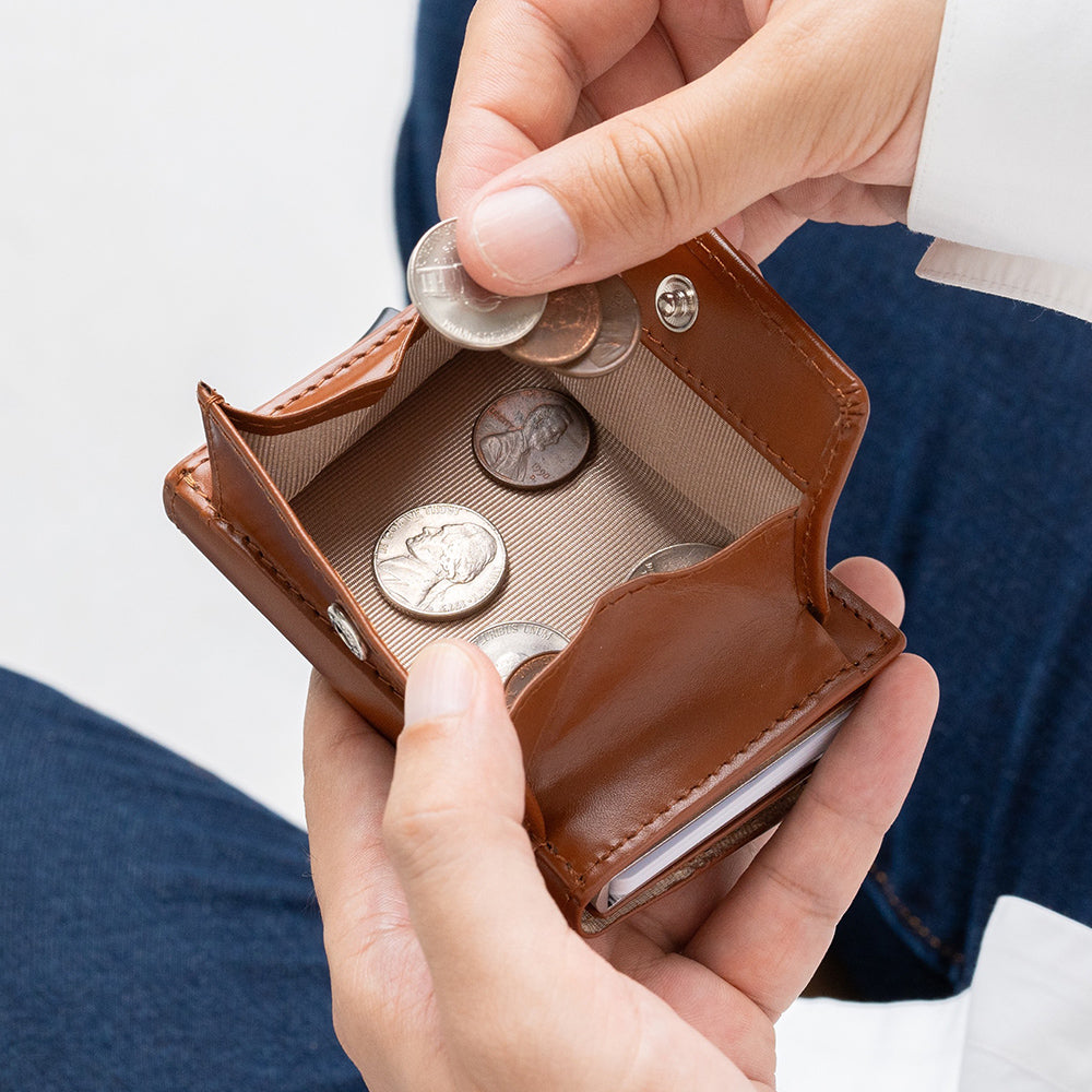 RFIDスキミング防止 コードバン調牛本革 三つ折り ミニ財布