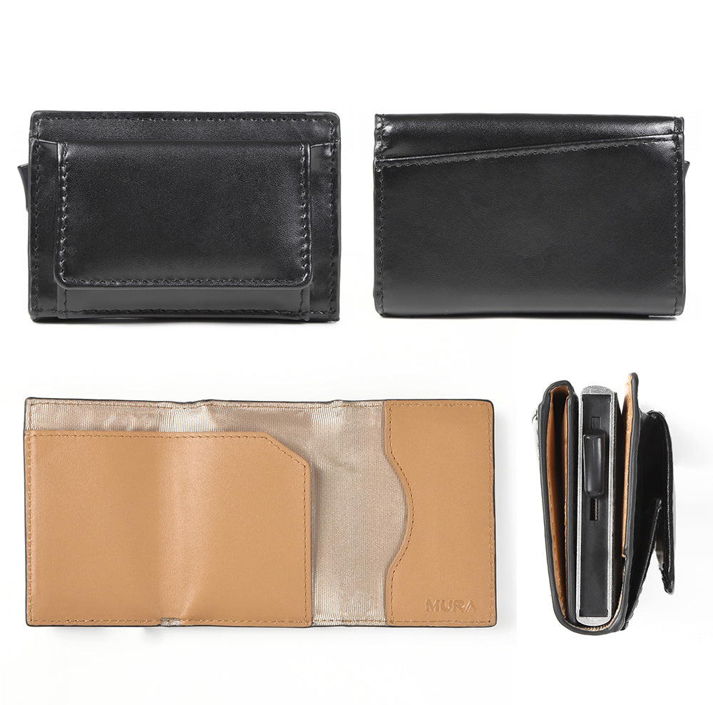 RFIDスキミング防止 コードバン調牛本革 三つ折り ミニ財布