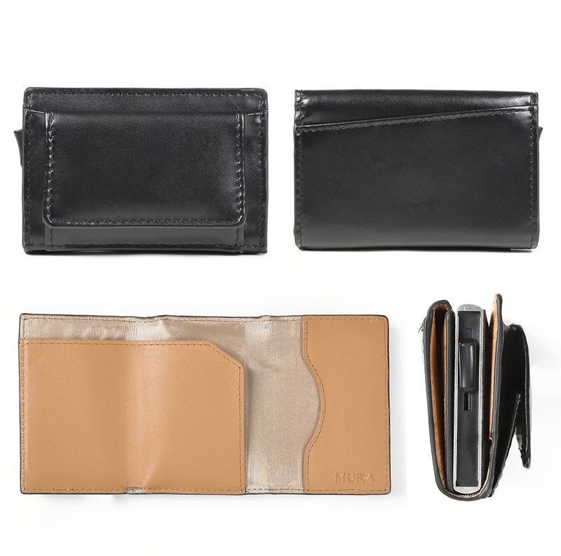 RFIDスキミング防止 コードバン調牛本革 三つ折り ミニ財布