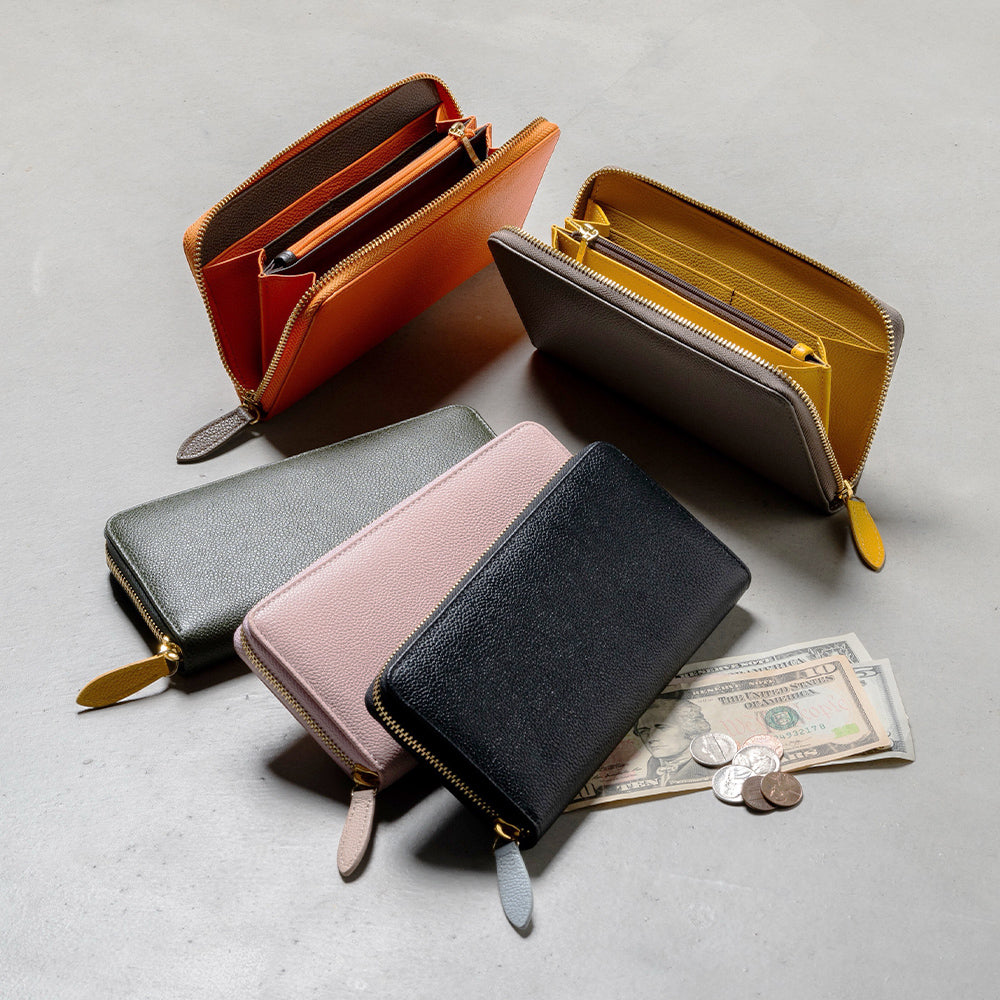 【改良版】ソフトシュリンクレザー バイカラー ラウンドファスナー 長財布