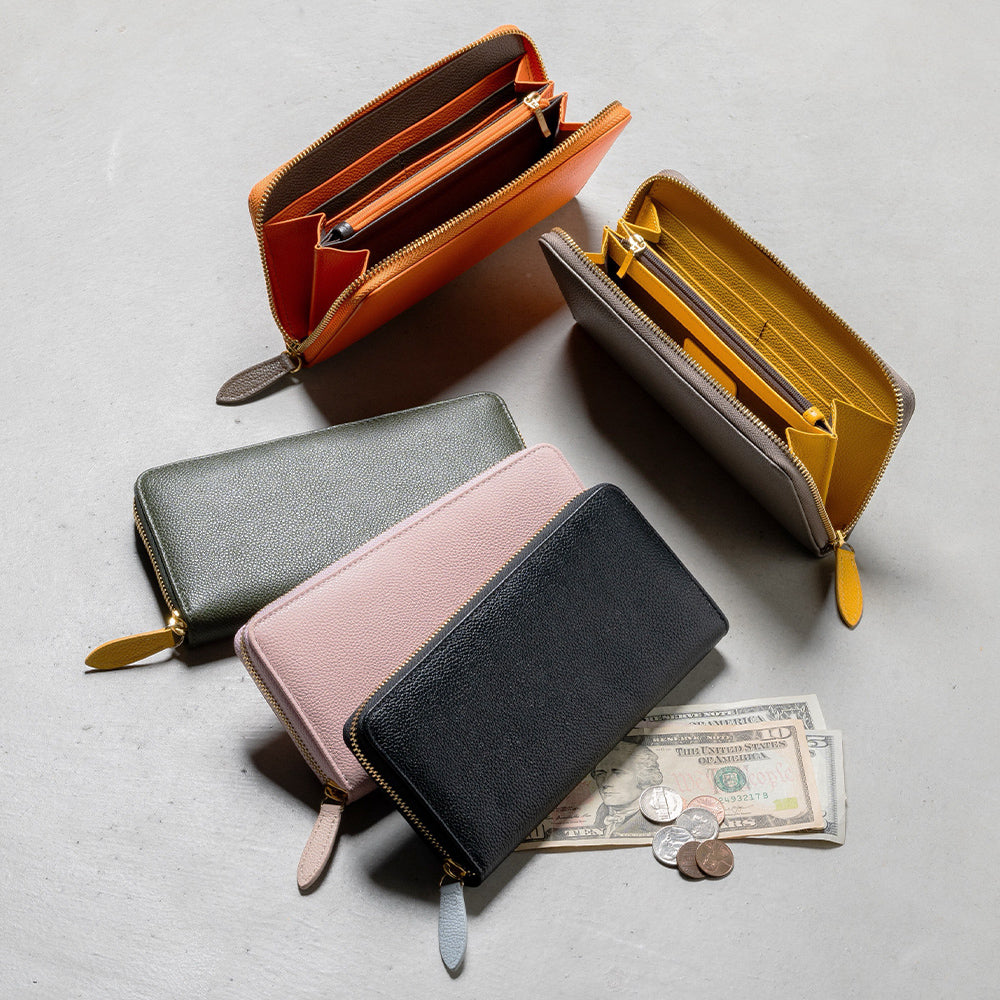 【改良版】ソフトシュリンクレザー バイカラー ラウンドファスナー 長財布