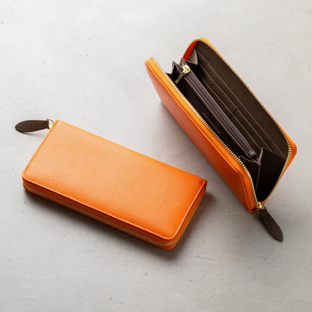 【改良版】ソフトシュリンクレザー バイカラー ラウンドファスナー 長財布