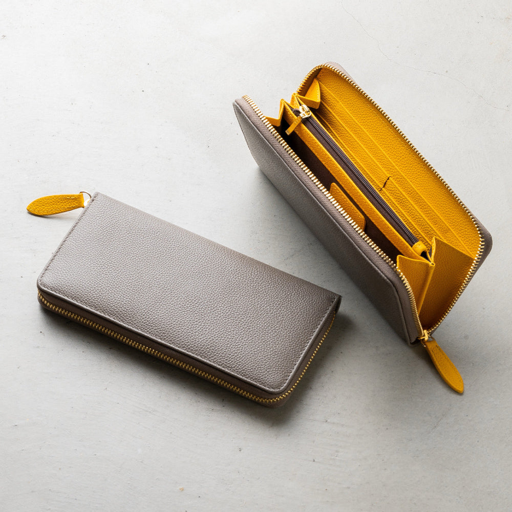 【改良版】ソフトシュリンクレザー バイカラー ラウンドファスナー 長財布