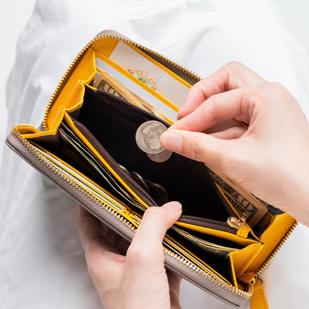 【改良版】ソフトシュリンクレザー バイカラー ラウンドファスナー 長財布