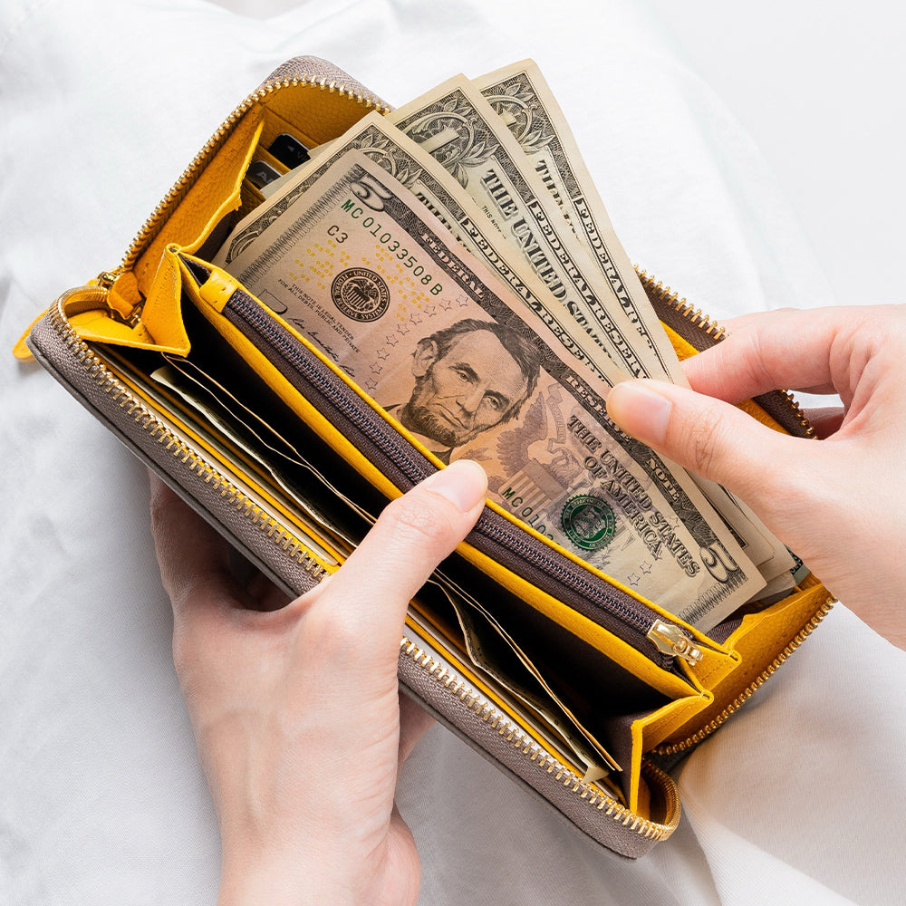 【改良版】ソフトシュリンクレザー バイカラー ラウンドファスナー 長財布