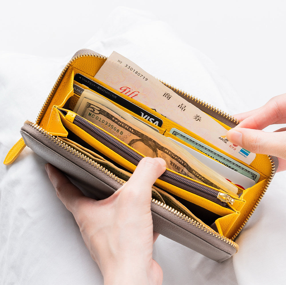 【改良版】ソフトシュリンクレザー バイカラー ラウンドファスナー 長財布