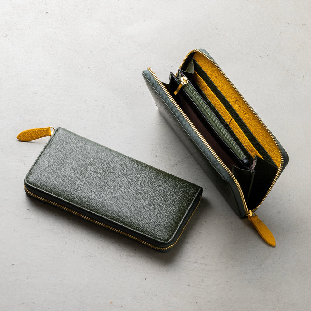 【改良版】ソフトシュリンクレザー バイカラー ラウンドファスナー 長財布