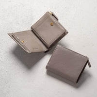 牛革 シュリンクレザー ゴールドファスナー ボタン閉じ 二つ折り財布