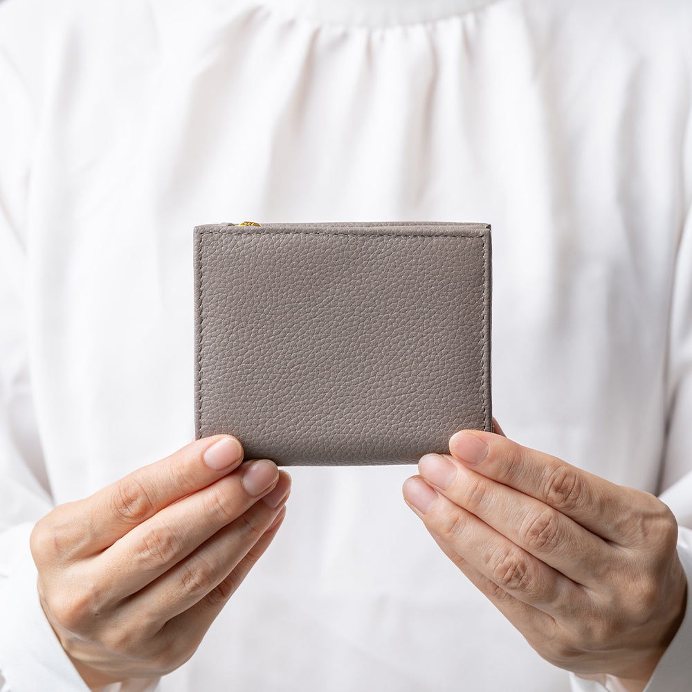 牛革 シュリンクレザー ゴールドファスナー ボタン閉じ 二つ折り財布