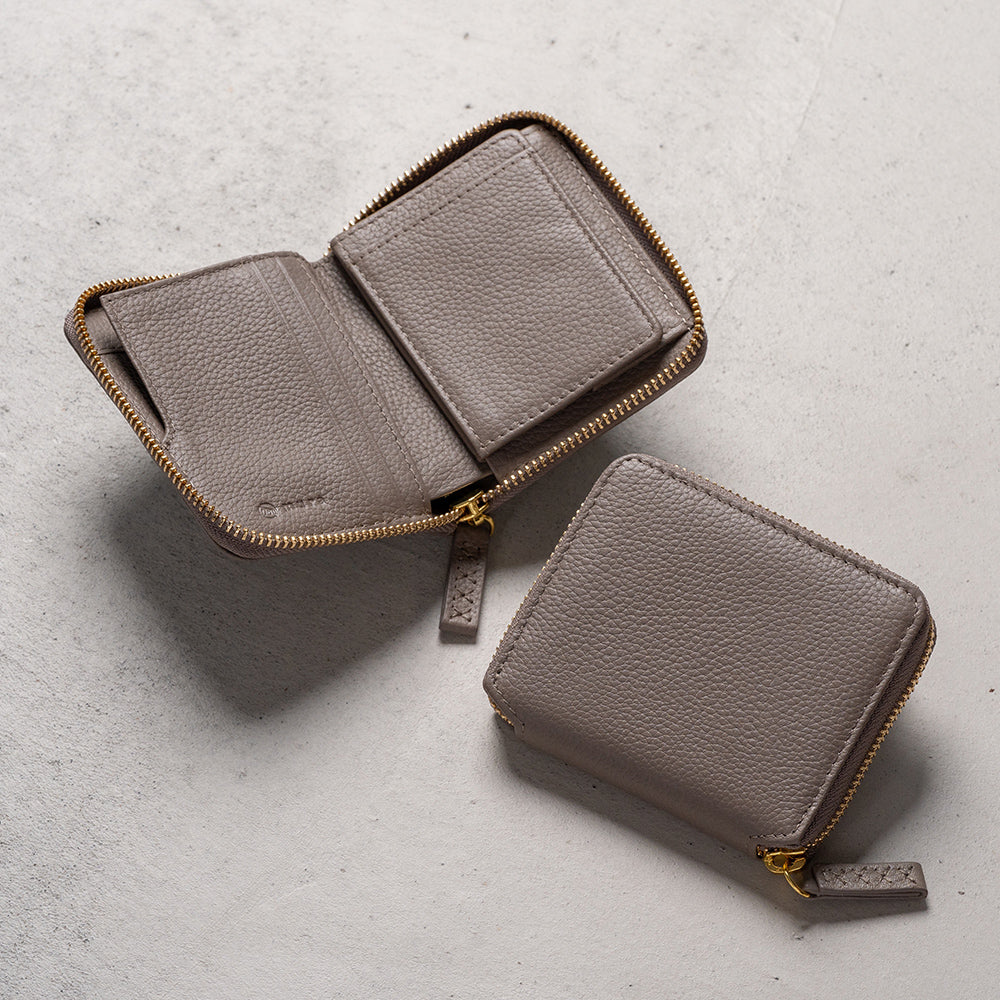 牛革 シュリンクレザー YKKラウンドファスナー ボックス型小銭入れ 二つ折り財布