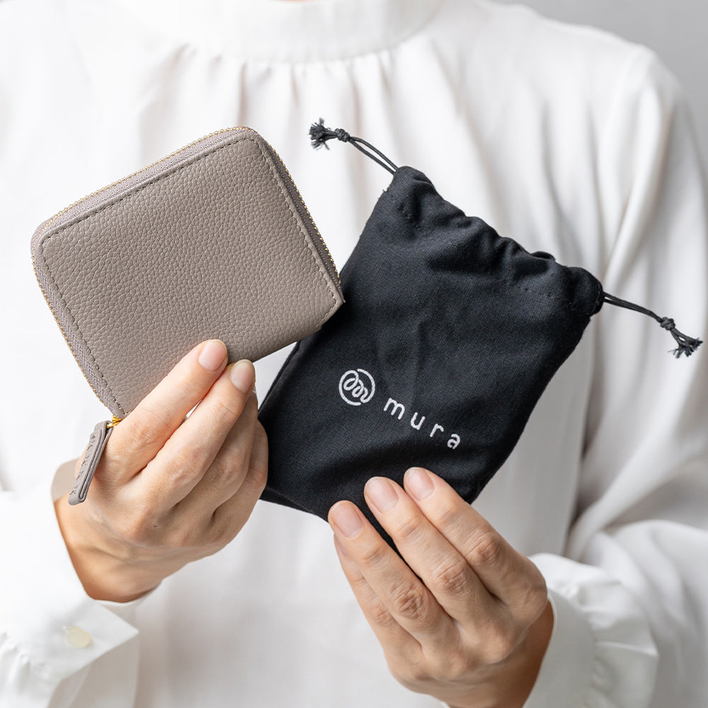 牛革 シュリンクレザー YKKラウンドファスナー ボックス型小銭入れ 二つ折り財布