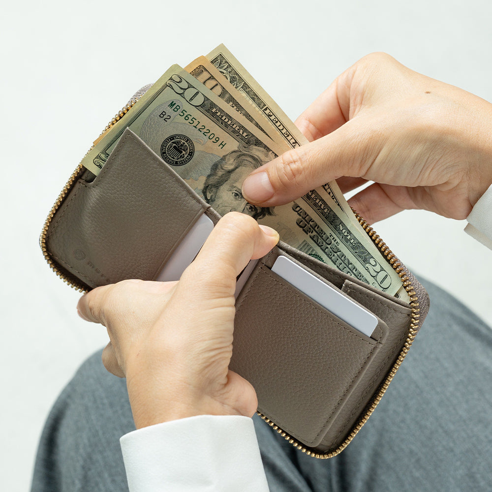 牛革 シュリンクレザー YKKラウンドファスナー ボックス型小銭入れ 二つ折り財布