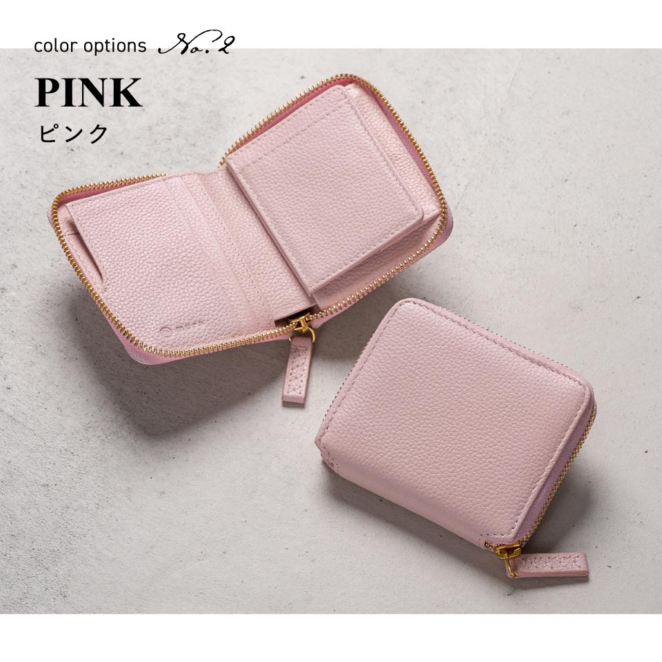 牛革 シュリンクレザー YKKラウンドファスナー ボックス型小銭入れ 二つ折り財布