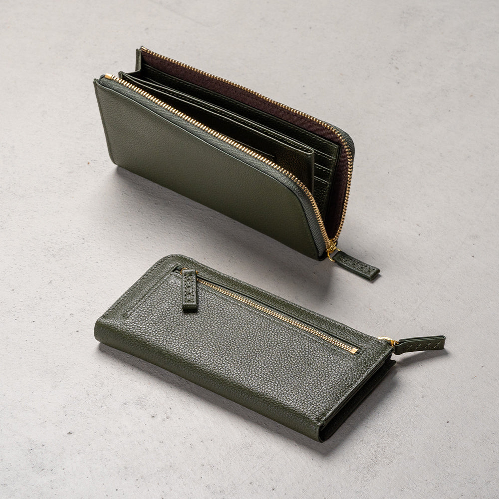 牛革 シュリンクレザー スキミング防止 YKK L字ファスナー長財布