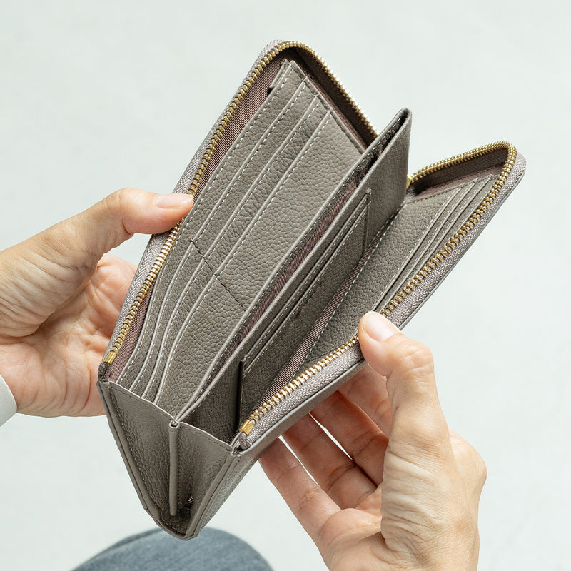 牛革 シュリンクレザー スキミング防止 YKK L字ファスナー長財布