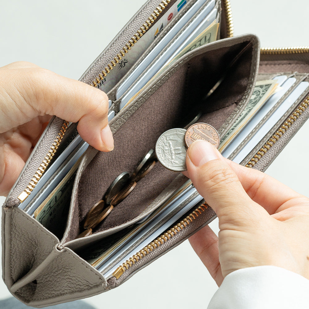 牛革 シュリンクレザー スキミング防止 YKK L字ファスナー長財布