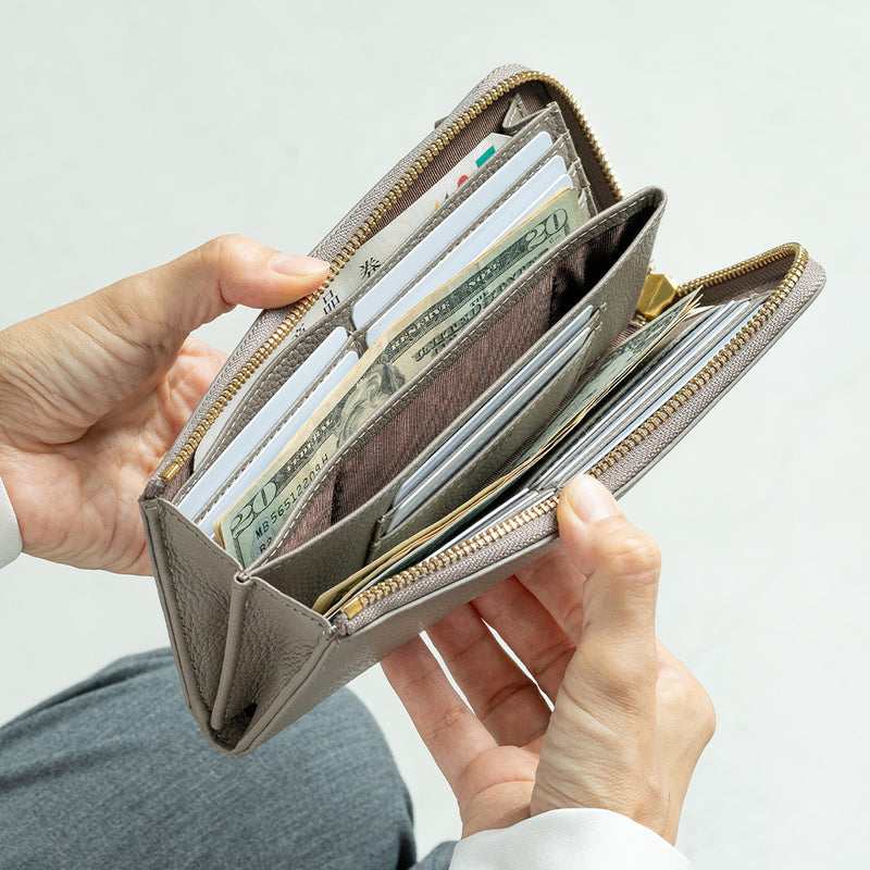 牛革 シュリンクレザー スキミング防止 YKK L字ファスナー長財布