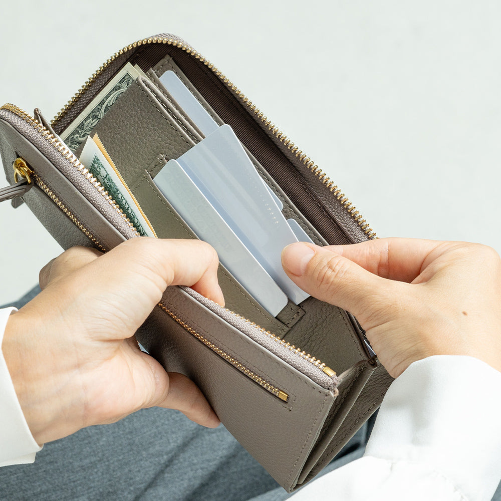 牛革 シュリンクレザー スキミング防止 YKK L字ファスナー長財布