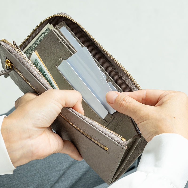 牛革 シュリンクレザー スキミング防止 YKK L字ファスナー長財布