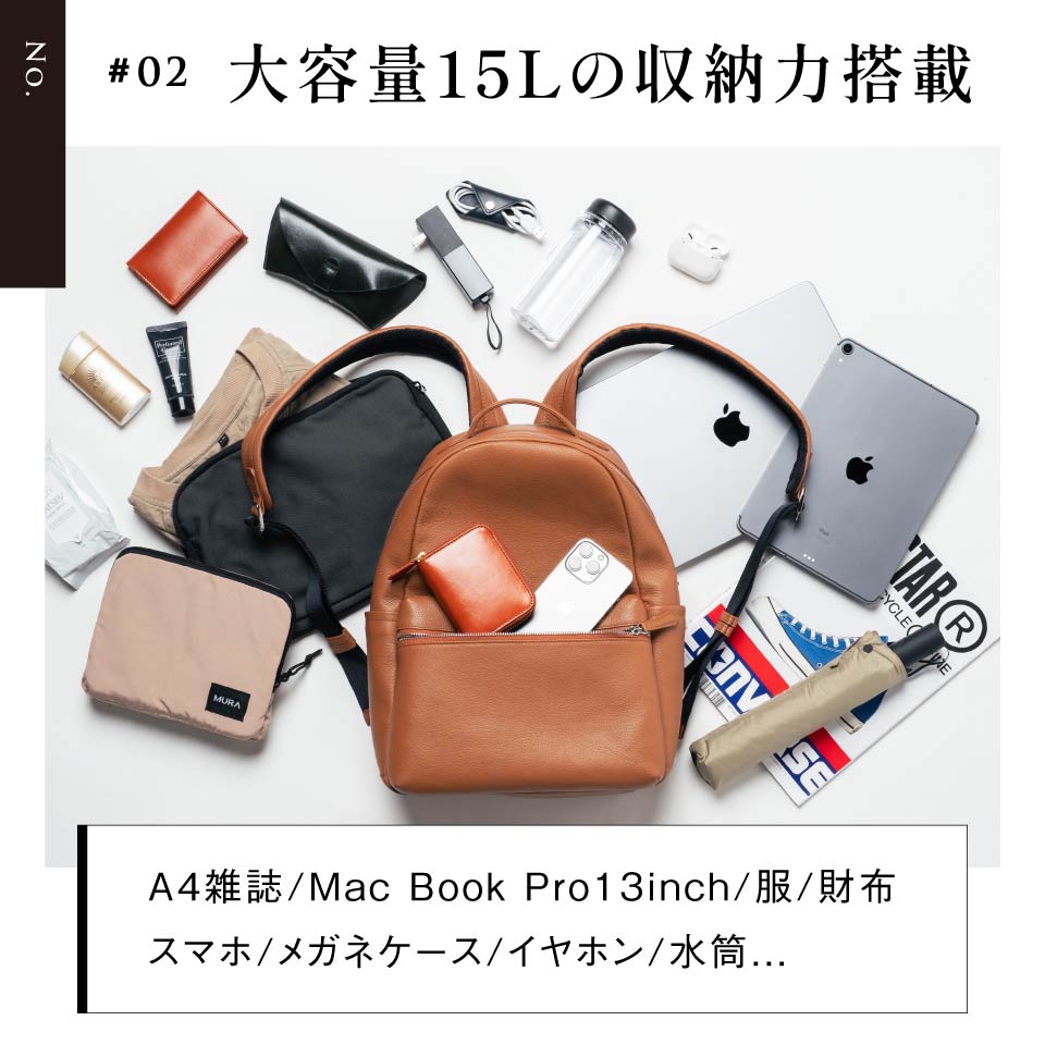 シュリンクレザー ダブルジッパー バックパック 牛本革リュック