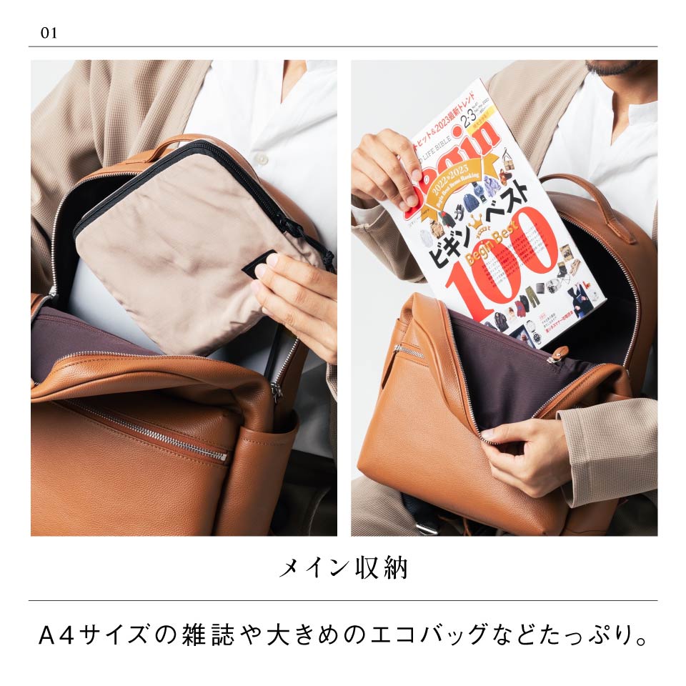 シュリンクレザー ダブルジッパー バックパック 牛本革リュック