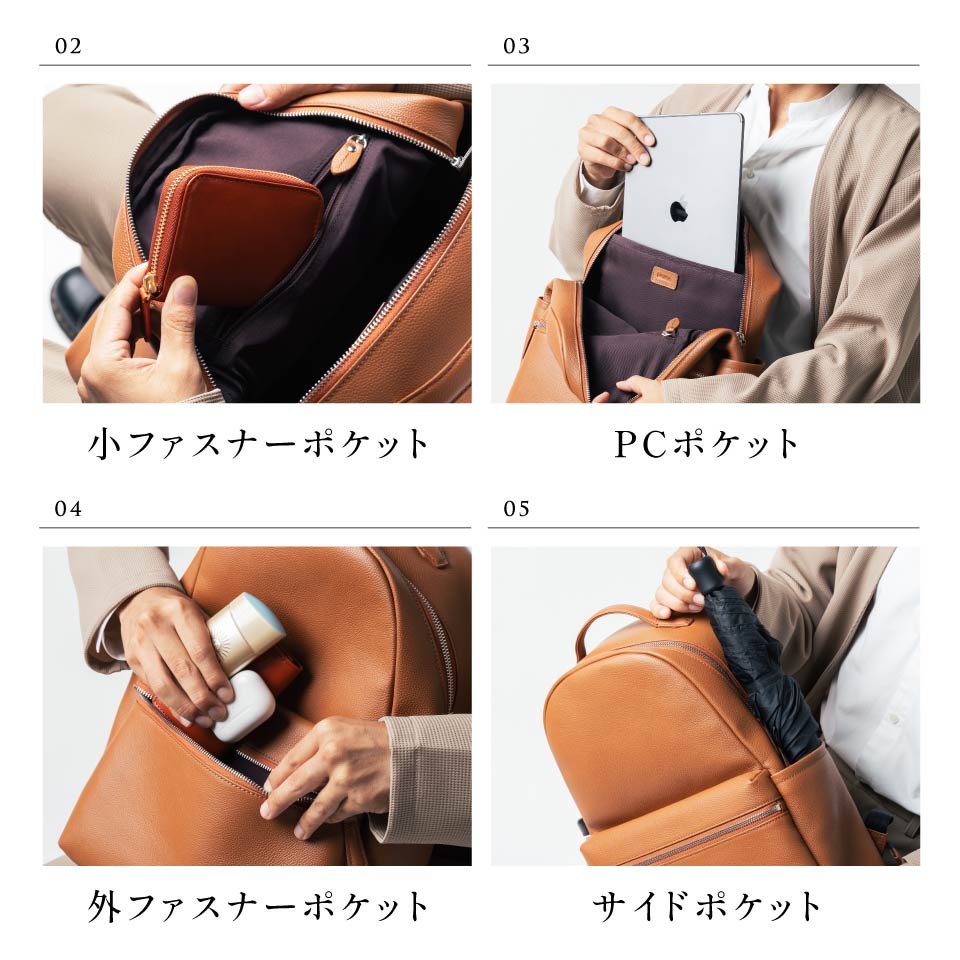 シュリンクレザー ダブルジッパー バックパック 牛本革リュック