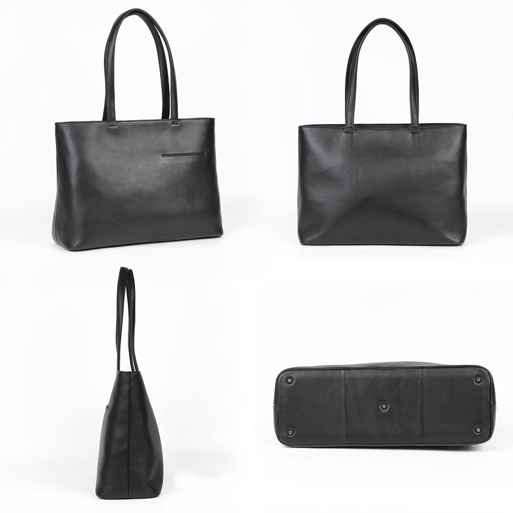 シュリンクレザー シンプル スマホポケット付き本革トートバッグ