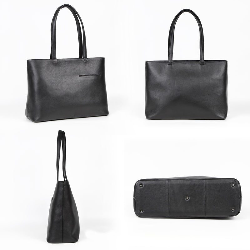 シュリンクレザー シンプル スマホポケット付き本革トートバッグ
